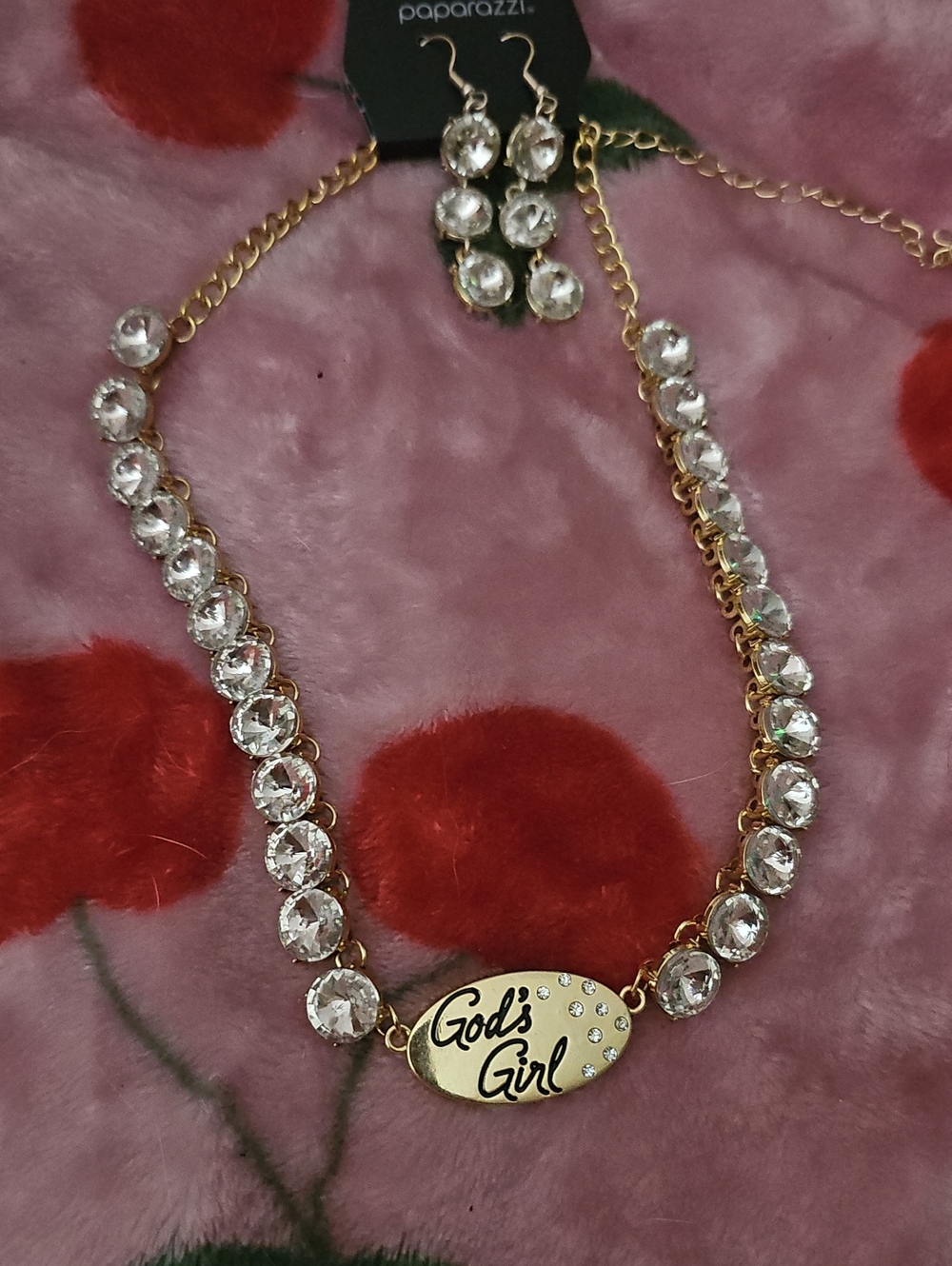 paparazzi Gold-tone Clear Crystal "God's Girl" Necklace and Earring Set